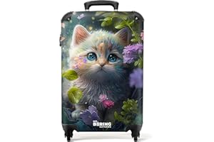 NoBoringSuitcases.com® Kinderkoffer Mädchen Koffer handgepäck Trolley - Kätzchen - Blumen - Wald - Illustration - Katze - Kindertrolley mädchen Suitcase Trolley Koffer 55x40x20 cm