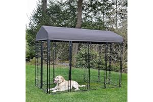 LUCKY DOG Chenil Exterieur pour Chien de Petite et Moyenne Taille - Design et Solide en Acier – Enclos avec Toit d’Attente et de détente – Montage Simple et Rapide (Villa 2,4m x 1,2m x 1,83m)