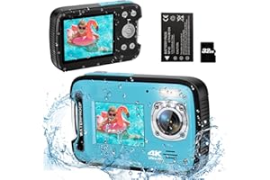 ISHARE Underwater Camera,4K 48MP 17FT Waterproof Camera for Snorkeling，Dual Screen Auto Focus Digital Camera with 32GB Card,18X Zoom Fill Light Compact Cameras