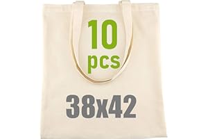 IDEA HOME LEVIATAN Set di 10 Borse 38x42cm, 145g/m2 | Sacchetto Manico Lungo | Natura 100% Cotone Bag, Natural, Taglia Unica