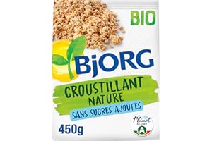 BJORG - Céréales Bio Croustillant Nature - Aux Céréales Complètes - Riche en Fibres - Sans Sucres Ajoutés - Sans Huile de Palme - Sachet de 450 g