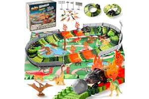 AKOKIE Circuit Voiture Enfant - Dinosaure Jouet Enfant 3 4 5 Ans Garçon Piste Jeu Éducatif avec Flexible Voiture Enfants, Jeux Enfants 3 Ans Cadeau pour Garcon Fille 3 4 5 6 Ans