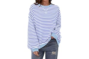 DUOEASE Sweat Femme Col Rond Décontracté, Pull Rayé à Manches Longues Top de Automne et Hiver
