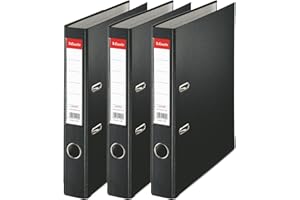 Esselte, Essentials, Pack de 3 Classeurs à levier, Noir, Dos 50mm, A4, PP, 624298