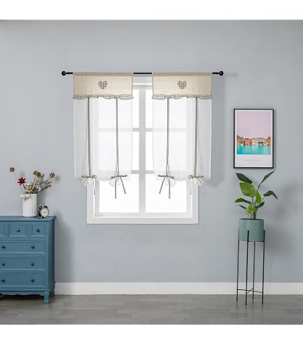 Generico Tende da cucina ricamate con filato Dolly,Tenda per Soggiorno Camera Balcone Finestra e Interni 2 Pannelli, 100% Poliestere (60X240CM, Bianco