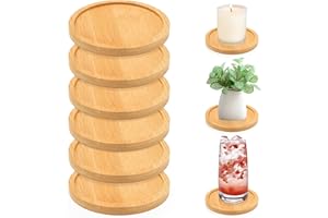 RAFIYU 6 portacandele a pilastro, rotondi, piattini decorativi, in bambù, per candele, sottobicchieri, portacandele decorativi, per soggiorno, candelabri, portacandele