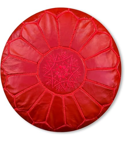 Marokkanischer Pouf Aus Echtem Leder – Handgefertigter Sitzsack / Fußhocker, Ø 50 Cm