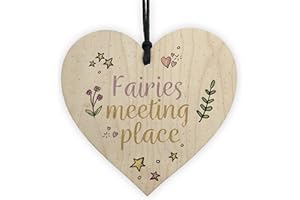 RED OCEAN Garden Sign Fairies Meeting Place Wooden Hanging Heart Shed SummerHouse Plaque