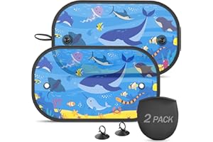 DIZA100 Pare Soleil Voiture Bébé Enfant, 2PCS Pare Soleil Bebe Protection Solaire et UV avec Ventouses- 51 x 31 cm (Monde Marin)