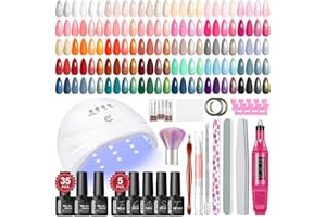 PEACECOLOR 53Pcs Gel Nail Kit with U V Lamp and Drill, 35 Colours Gel Nail Polish Set with Soak Off Golden Silver Matte Glossy Top Coat Manicure Tools, Nail Kits Full Set Christmas Gifts Set for Women