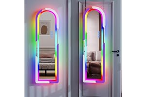 Lvifur Specchi Decorativi da Parete, 120 x 37 cm Led Specchi Bagno con Luce e Supporto, Grande Specchio con Modalità di Illuminazione Multiple per Camera da Letto Soggiorno (Bianco Viola Arco)