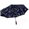 Balios Travel Umbrella Handmade Real Wood Handle Auto Open & Close Windproof Strong Fiberglass Multi Folding Premium 300 Thread Finest Fabric (Designed in Britain)