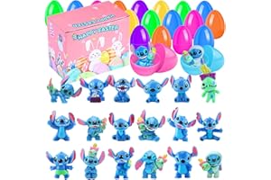 Marypaty Oeufs de Pâques Stitch 18 Pcs Plastique Jouet Surprise Cadeau Enfants Decoration de Table Paques Remplissage Oeufs Figurines Animé Poupée Filles Garcons