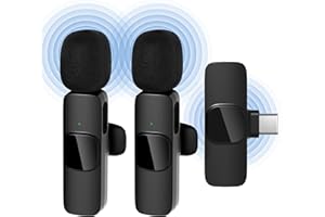 Qhot Microfono Wireless per iPhone 15/15 Plus/15 Pro/15 Pro Max, Microfono Bluetooth Clip-on Lavalier Wireless per Registrazione Video, PC, Laptop, Streaming Live, Podcast, Vlog (Only USB-C/2 Mic)