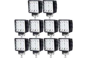 Joparri Lot de 10 projecteurs de travail LED 48 W 12 V 4320 lm Phare LED 6500 K Feu de recul IP67 étanche pour tracteur tout-terrain SUV