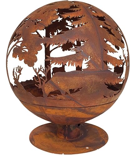 Esschert Design Braciere Da Esterni Con Motivo Foglie Tagliato Al Laser - Focolare In Metallo, Colore Ruggine, 66 Cm - 2