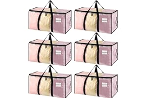 Dntorx 6 Pack Large Clothes Storage Bags with Lids Transparent Moving Bags Heavy Duty Moving Boxes with Zips for Christmas Decoration Clothes Bedding Duvet Toys Storage