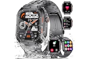 ESFOE Wojskowy smartwatch męski z funkcją telefonu (3 paski), duży wyświetlacz 1,96", 400 mAh, 100 trybów sportowych, wodoszczelny IP68, zegarek sportowy, męski z krokomierzem, pulsometrem, monitorem snu