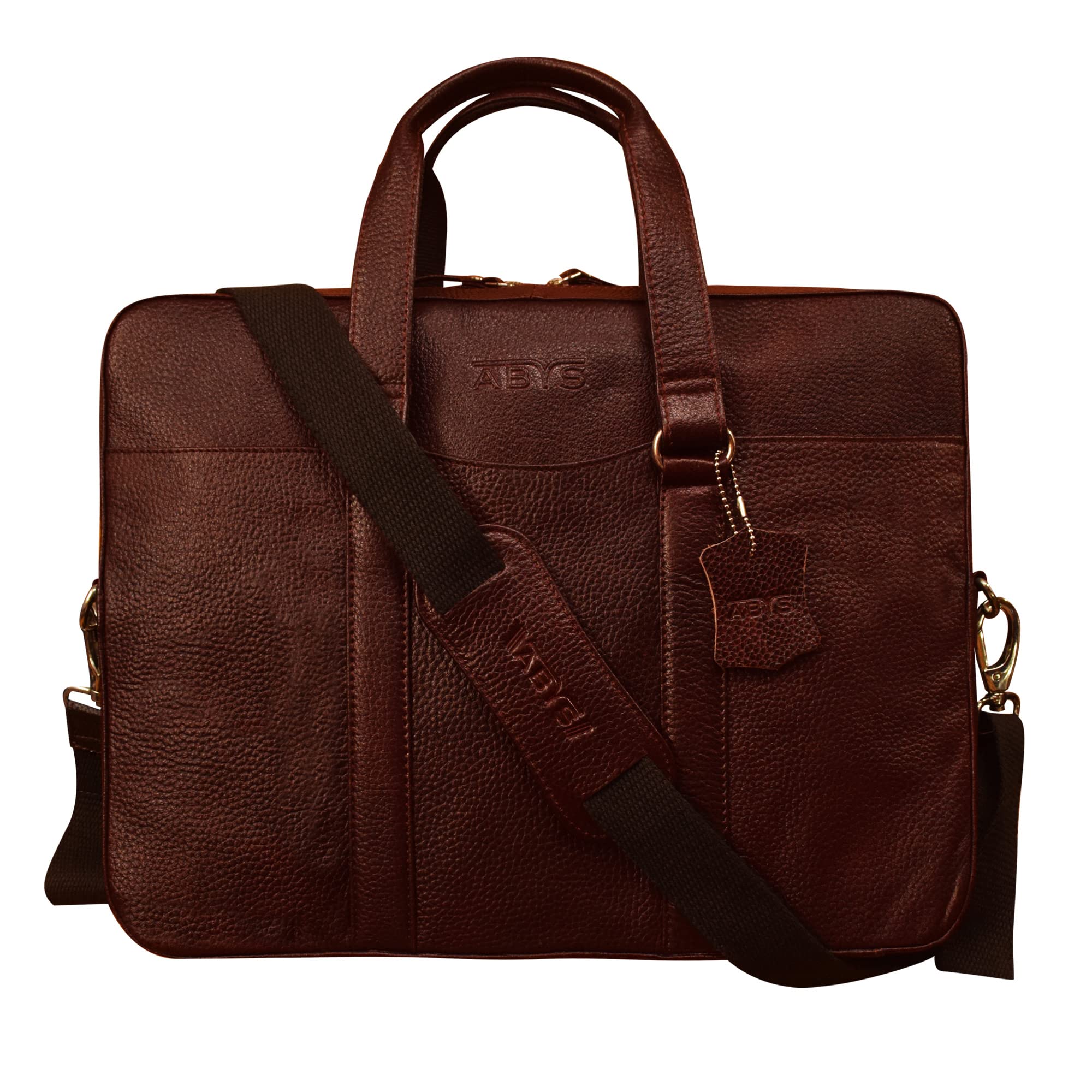 ABYS Genuine Leather Bombay Brown 14 inch Office Laptop Bag for Men and Women Professionals