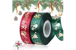 SULOLI Ruban Noël 25mm de Large Ruban Cadeau de Noël pour Emballer Cadeaux de Noel (Vin Rouge et Vert)