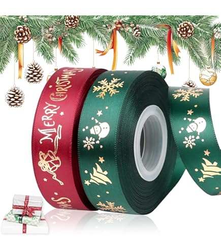 DPKOW 18.3m Français Ruban Noël Rouge Vert Bolduc Noël Rubans Pour