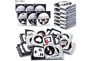 teytoy Black and White Baby Books Toys My First Soft Sensory Book, Nontoxic Fabric High Contrast Cloth Crinkle for Infants Boys and Girls Early Educational Toys Perfect for Baby Shower -Pack of 6