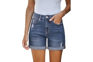 Vetinee Donna Jeans Shorts Strappati High Waist Estivi Baggy Pantaloncini