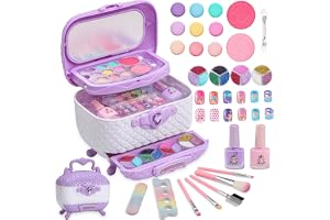 Cafiuio Kids Makeup Kit for Girl - Kids Makeup Kit Toys for Girls,Play Real Girls Toys, Washable Make Up, Non Toxic Toddlers Pretend Cosmetic (Purple)
