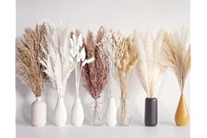 BANNIFLL 128 Stück getrocknetes Pampasgras-Bouquet, Boho-Tischdeko, Bunny-Tails-Trockenblumen, weißes Pampasgras für Hochzeiten, Wohnkultur, rustikale Partys und Baby-Dusche-Dekorationen.