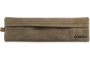 LEABAGS Skórzany mały piórnik z prawdziwej skóry, piórnik do pracy, na uczelnię, do szkoły, na długopisy, rozmiar S i L, naturalna zieleń