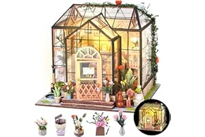 TAIMIMY Maison de Poupée en Bois Miniature, Maison a Construire Kit,DIY Miniature De Jardin House avec Meubles et Lumière LED, Cadeau de Bricolage pour Adultes(Serre de Jardin)