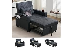 ‎GRAVFORCE GRAVFORCE Schlafsessel 4 in 1 Schlafsofa mit 2 Ladeports und 2 Becherhaltern Sessel mit Schlaffunktion Bettfunktion, Relaxsessel Fernsehsessel Klappbares Schlafsofa Sofa Bed, Schwarz