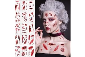 Alaoo Naklejki z ranami na Halloween, 15 arkuszy Halloweenowych tatuaży w formie blizny, realistyczny, straszny, tymczasowy tatuaż dla dzieci i dorosłych, Halloween, Cosplay, makijaż A