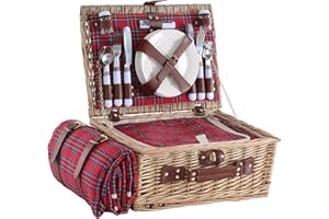 ‎HYBDAMAI HYBDAMAI Picknickkorb Set für 4 Person mit Kühlfach und wasserdichte Picknickdecke, Abnehmbarer Riemen, Besteck Set, für Camping, Strand, Wandern, BBQ und Familie/Paare Geschenke, Zubehör