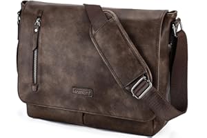 VX VONXURY Messenger Bag for Men, 14inch Laptop Bag Canvas/PU Leather Shoulder Crossbody Bag for School Work