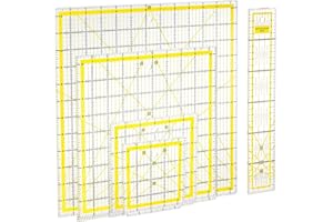 Suwimut Set of 5 Quilting Ruler, Clear Acrylic Quilter Ruler with Double Colored Grid Lines for Quilting, Sewing, Crafts Template