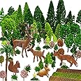 OrgMemory Mixed Model Trees, (4-16 cm), Toy Plastic Trees, Small World Trees, Ho Scale Bushes with Animals Figures, Plastic Trees for Projects, Model Train Scenery (70pcs Colorful Trees)