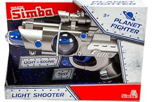 ‎SIMBA Simba 108046571 – Planet Fighter Light Shooter, 2-Fach Sortiert, es Wird nur EIN Artikel geliefert, Licht und Sound, Farbwechselfunktion, 22cm, imitiert Schussgeräusche, Spielpistole, ab 3 Jahren