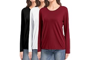 DMVOD 3-Pack T-Shirt a Maniche Lunghe/Corte in Cotone da Donna Top da Allenamento per Signore T-Shirt basiche Aderenti T-Shirt Semplice Girocollo