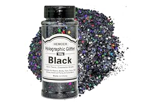 HEMOER Holographic Chunky Glitter, Black, 100 g Chunky Sequins, Craft Glitter for Resin, Face, Nails, Body, Crafts, Slime, Festival, Party, Art, Glitter Powder