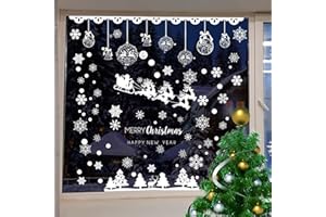 Accjzzlyn 209 PCS 12 Sheets Christmas Window Decorations, Reusable Christmas Window Clings Snowflake Decoration Xmas Window Stickers for Christmas Shop and Home Decorations