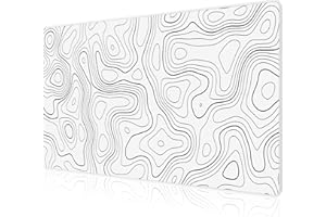 Anpollo Grand tapis de souris de gaming XXL, en caoutchouc antidérapant et imperméable, pour PC, étude, ordinateur portable, ordinateur gaming, maison, blanc, motif topographique, 900 x 400 mm