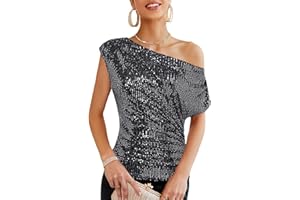 GRACE KARIN Women Elegant Sequin Tops Party Glitter Ruched Wrap Tops Sparkly Blouse