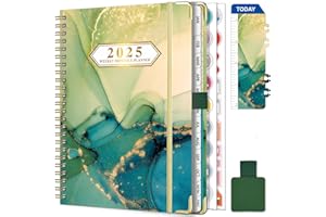 Gumiho Agenda settimanale 2025 Spirale – Agenda scolastica A5 (gennaio-dicembre 2025) – con anello di penna,segnalibro con righello e adesivi per piani (Verde)