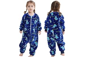 HAHASHOW Pijama Manta Niño Franela Saco De Dormir Con Pies Tog 2.5 Buzo Bebe Invierno Ropa Bebe Niña 9-18 Meses, Dino Azul