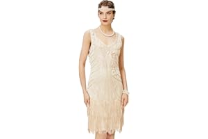 BABEYOND Vestito Gatsby Donne 1920s Vestito Abito Anni 20 Donna Flapper Dress 1920s Vestito da Sera Paillette Impreziosito Frange Gatsby Dress Senza Maniche