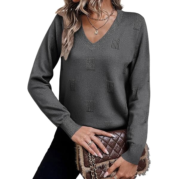 Fisoew Dames V-hals gebreide trui lange mouwen geribbelde trui lichte gehaakte trui casual sweater, wijnrood, S