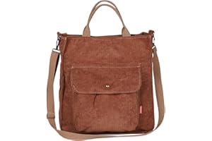 Etercycle Umhängetasche Damen, Groß Cord Tragetasche Lässige Handtasche Einkaufstasche Mode Schultertasche mit Reißverschluss und Tasche, Crossbody Tasche für Alltag, Büro, Schulausflug und Einkauf