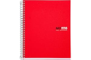 Miquelrius - Cuaderno A5 Notebook The Original, 6 franjas de colores, Cubierta polipropileno opaco, Tamaño 148 x 210 mm, 2 Taladros, 150 Hojas de 70 g/m², Rayado Horizontal 7 mm, Colo Rojo