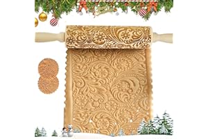 Uoimky Rouleau à pâtisserie en relief, Rouleau à pâtisserie en bois 3D Pâte à Gaufrage Rouleau Embosseur avec motif de Noël Rouleau pour DIY Fondant Gâteau Pâte à Cookies, 35 * 5CM